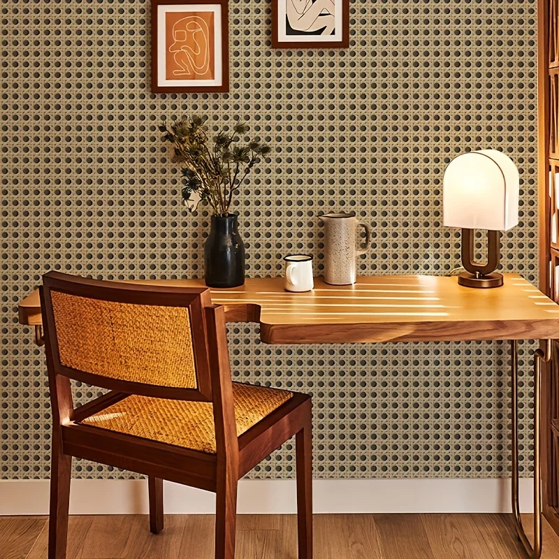Pvc Panel Background - 45 cm Retro Rattan Desen Kendinden