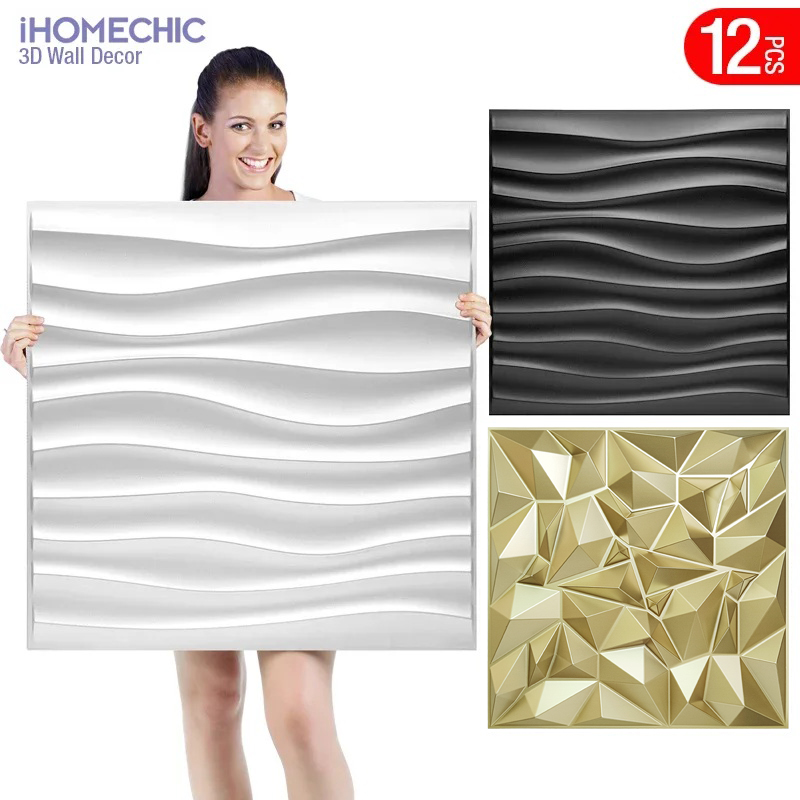 Pvc Panel Background - 12 adet 50x50 cm Şampanya altın