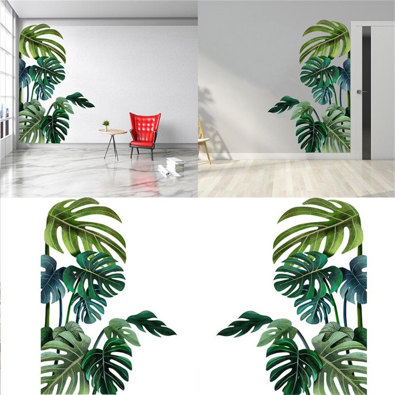 Pvc Panel Background - Büyük İskandinav Yeşil Yaprak duvar çıkartmaları