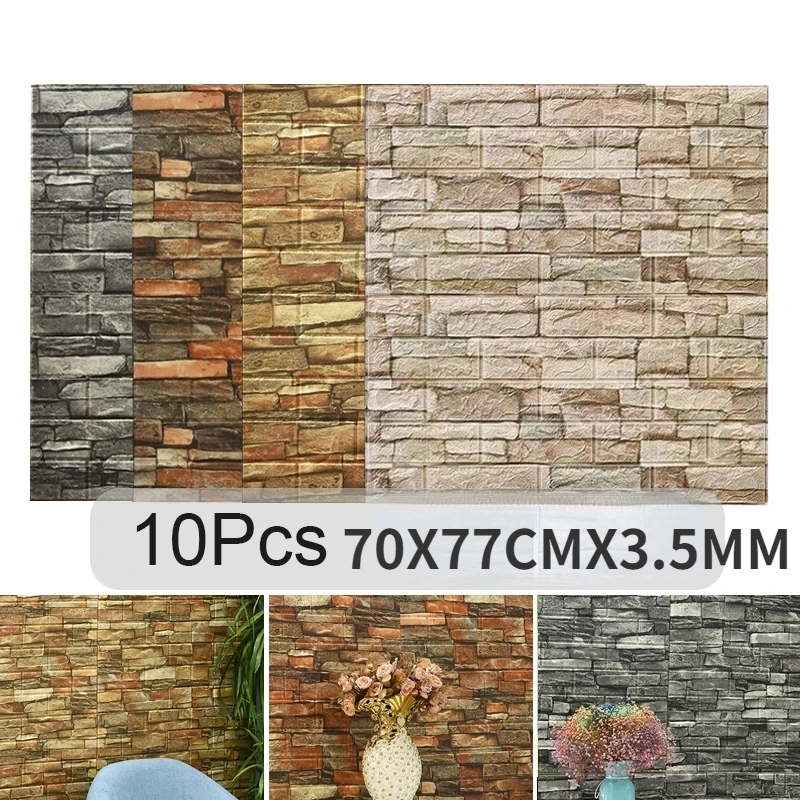 Pvc Panel Background - 10 adet kendinden yapışkanlı 3D tuğla