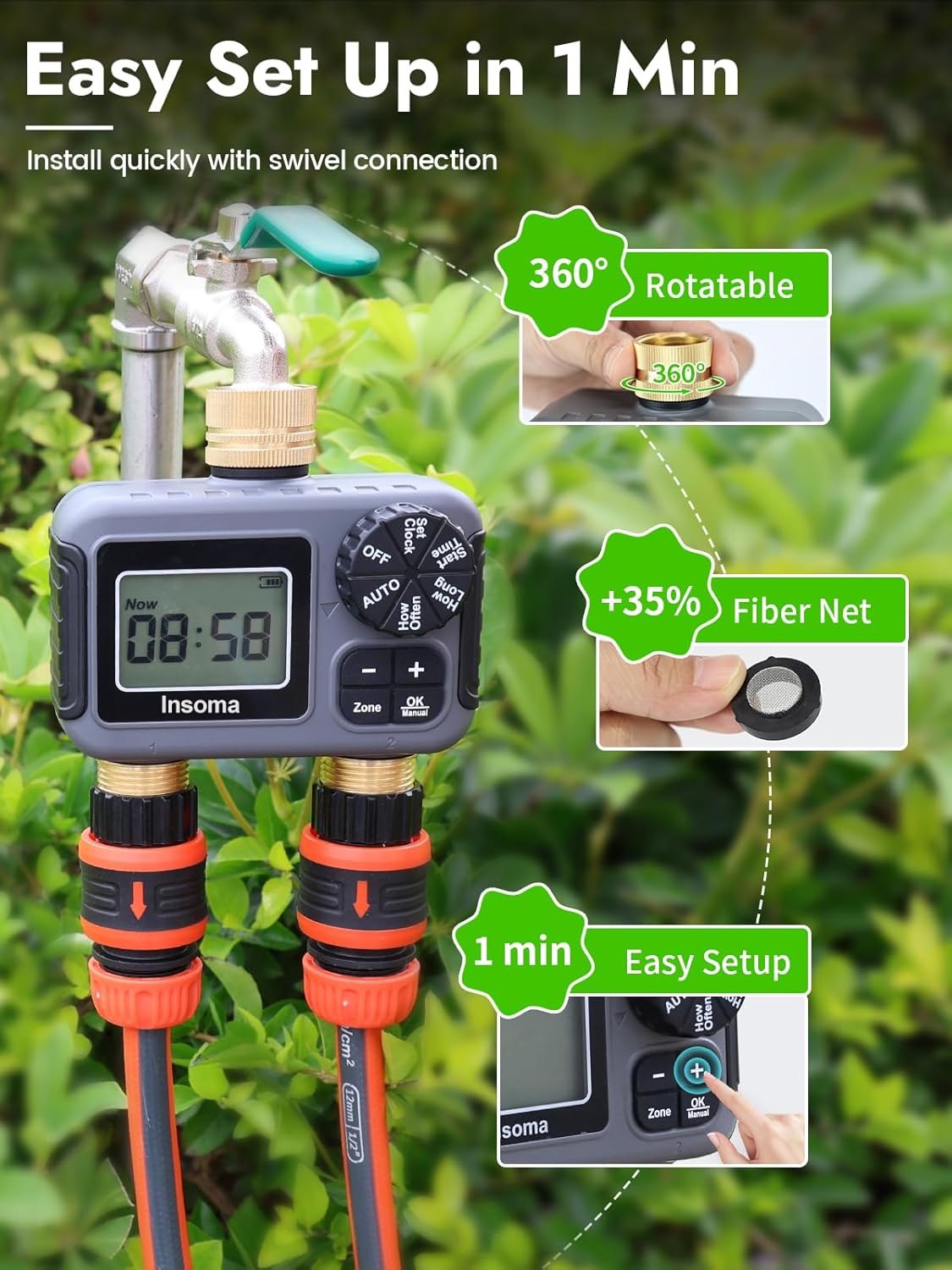 Insoma akıllı sulama sistemi ç - Timer Dual Outlet incelemesi ve fiyatı